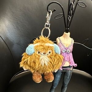 Fluffy Brown and Blue Monster Keychain